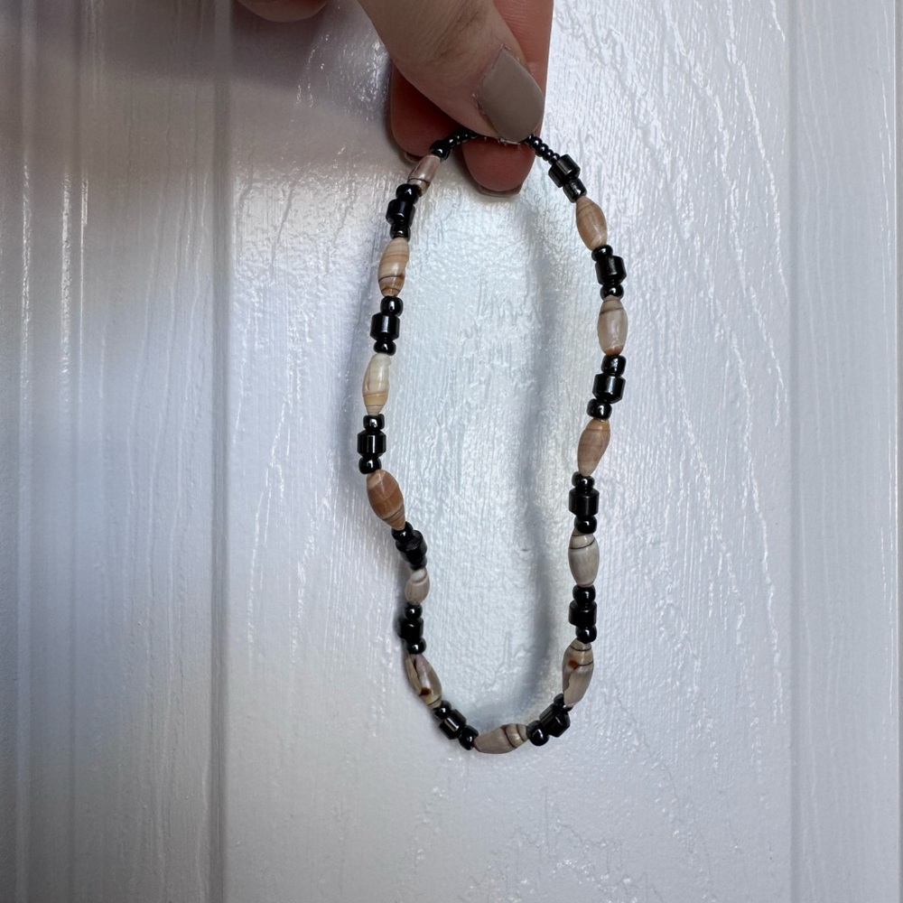 90s Vintage Beaded Shell Ankle Bracelet, XL